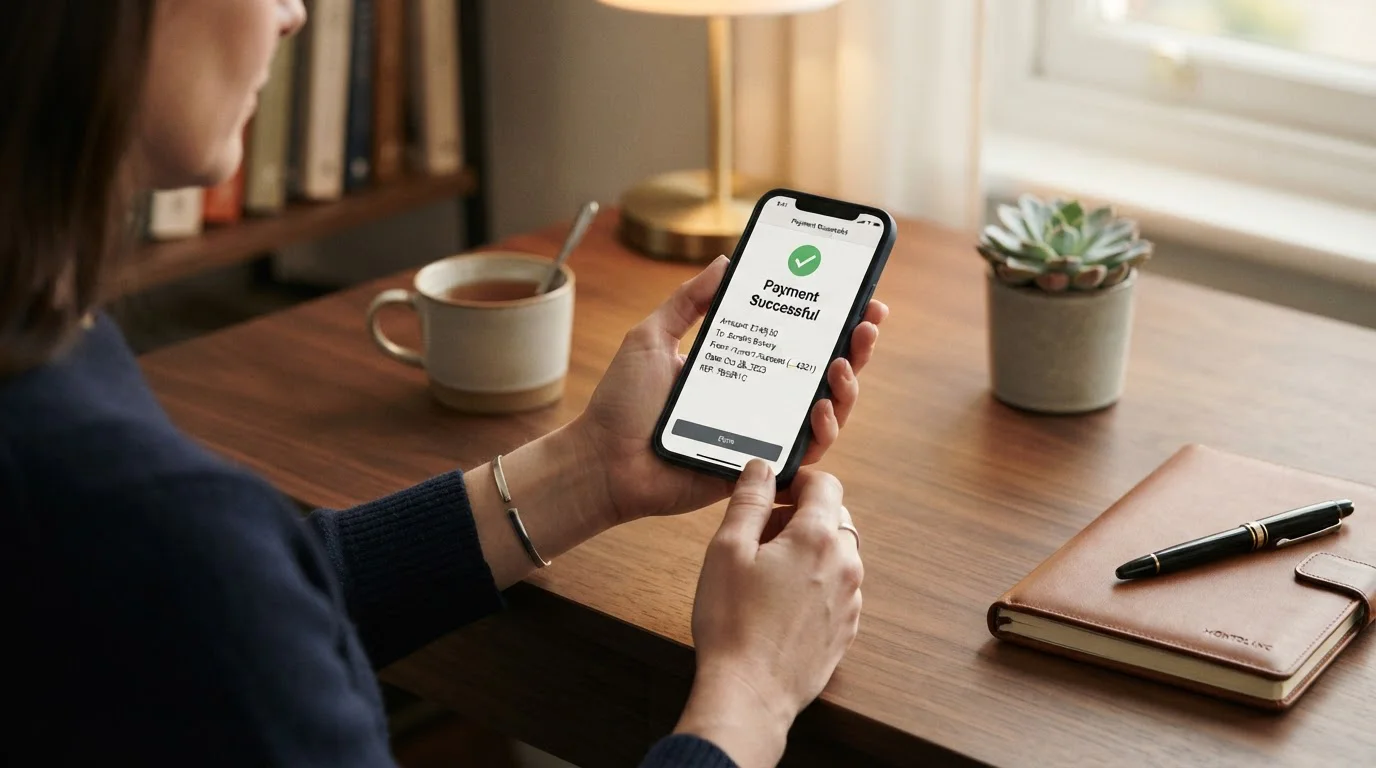 Persona autorizando pago Bizum en app CaixaBankNow desde móvil