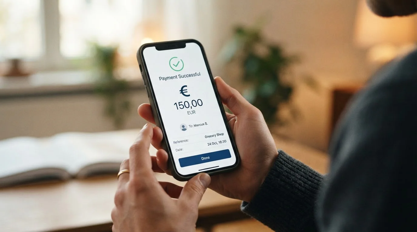 Persona usando smartphone con app Bizum para realizar pago instantáneo en casino online