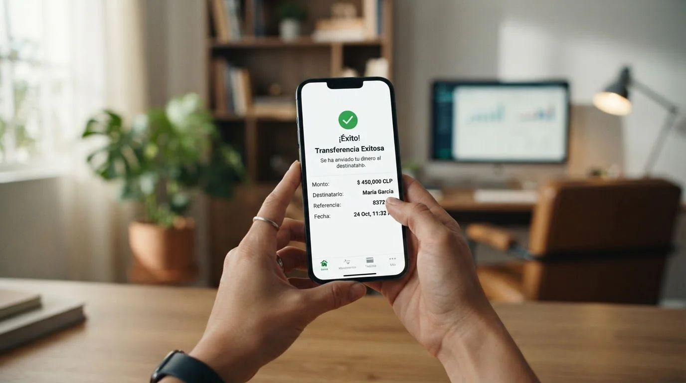 App bancaria mostrando transferencia instantánea desde móvil