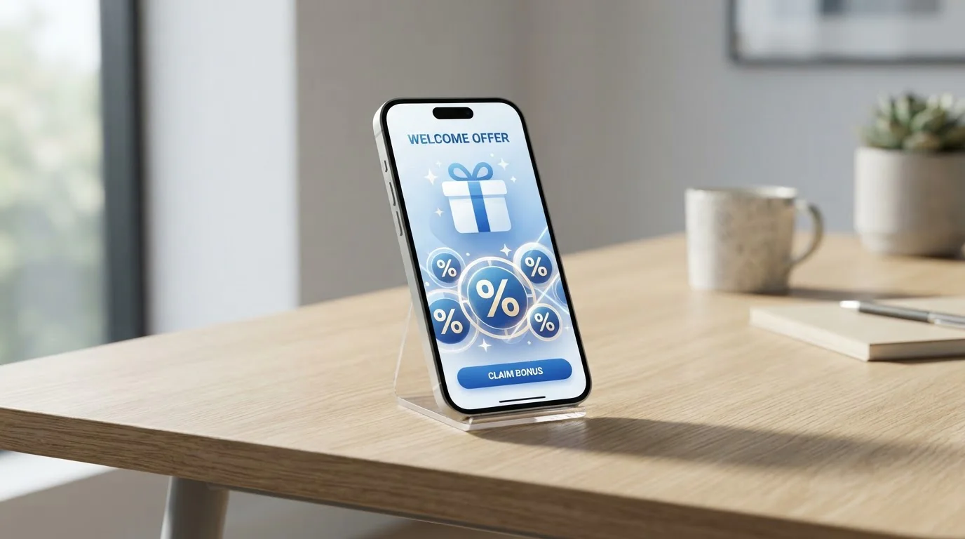 Smartphone mostrando bono de bienvenida en casino español con Apple Pay