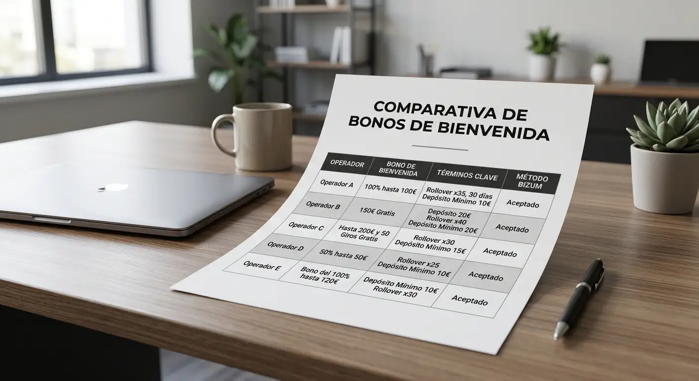 Tabla comparativa de bonos de bienvenida en casinos con Bizum