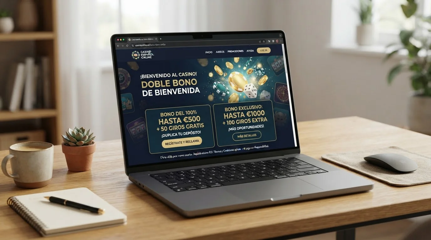 Pantalla de casino mostrando ofertas de bonos de bienvenida