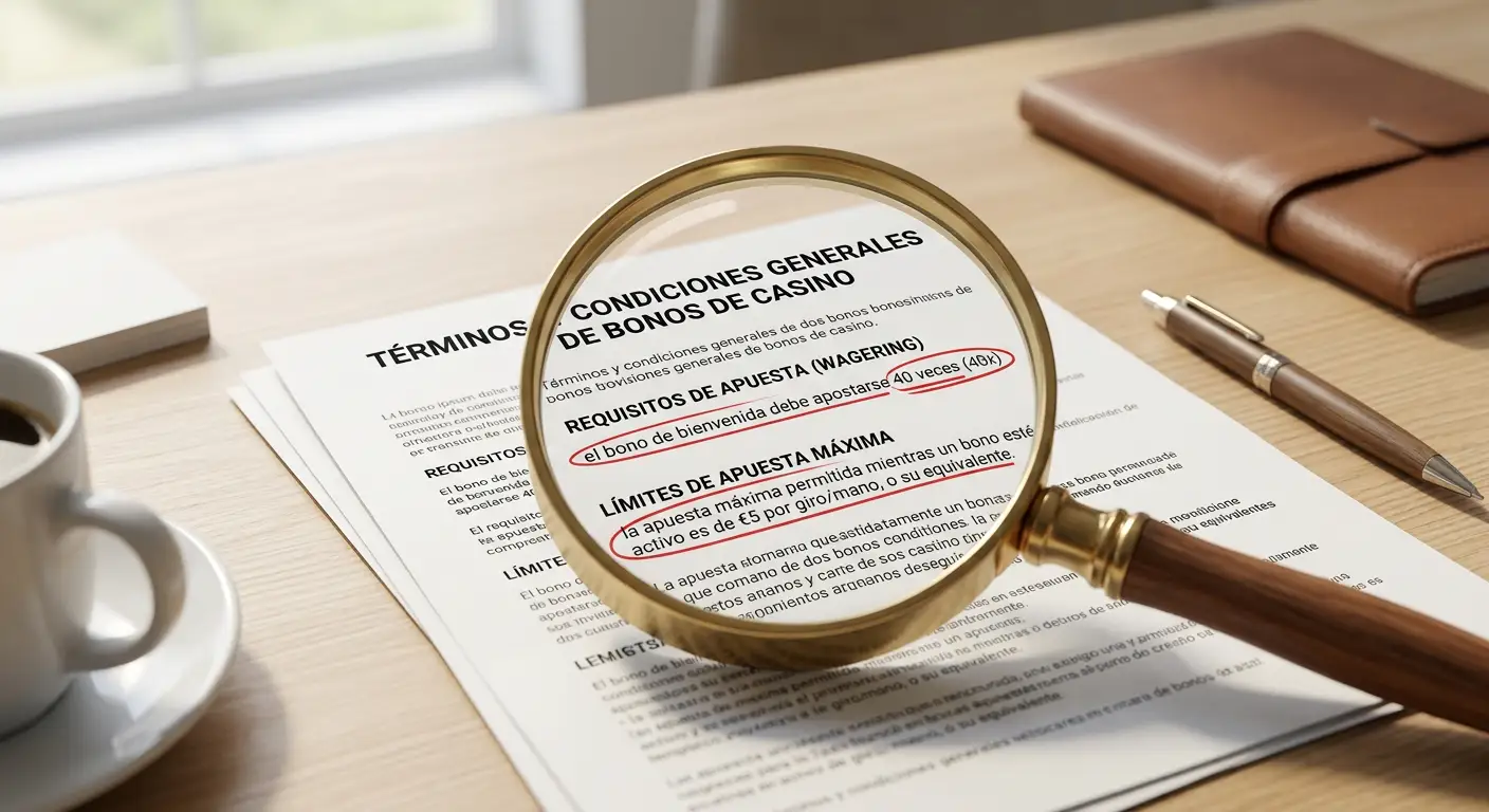 Términos de bono de casino con requisitos de wagering y condiciones destacadas