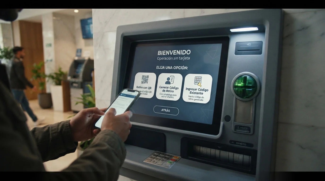 Pantalla de cajero automático con opción de retirada sin tarjeta Halcash