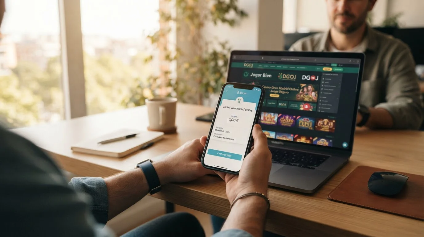 Persona usando smartphone con app de Bizum para depositar en casino online
