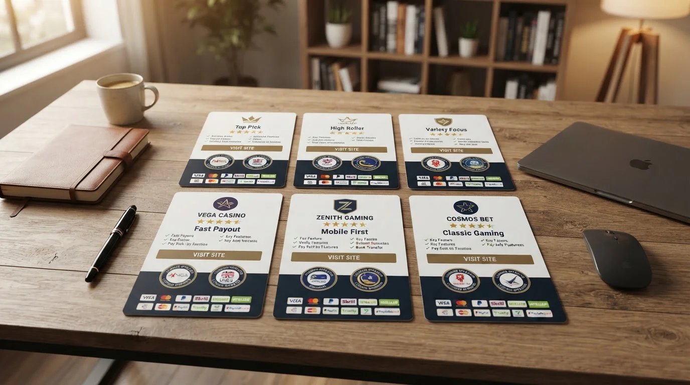Comparativa visual de operadores de casino con licencias y métodos de pago