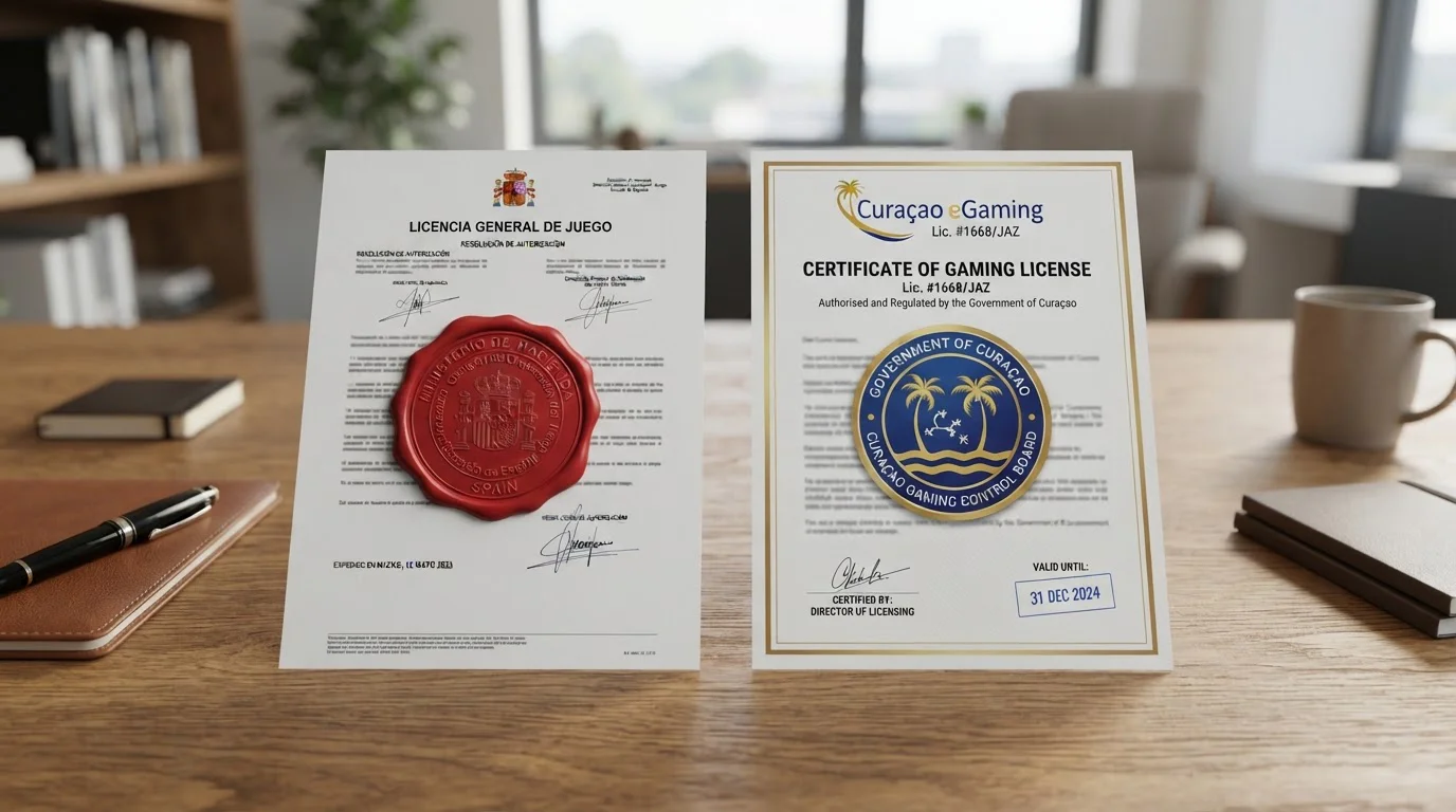 Comparación lado a lado de documentos de licencia DGOJ y licencia Curaçao