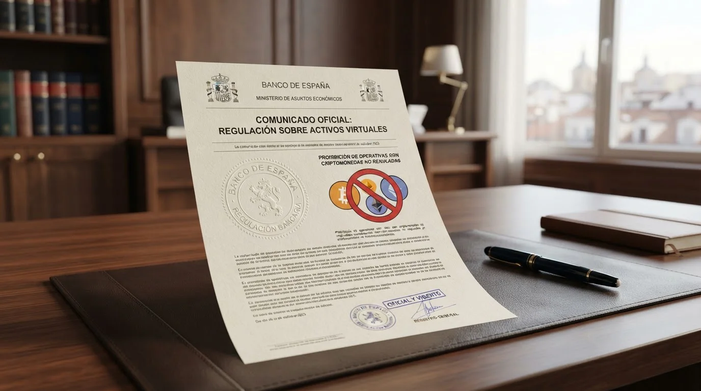 Documento oficial con sello DGOJ y símbolo de prohibición sobre iconos de criptomonedas