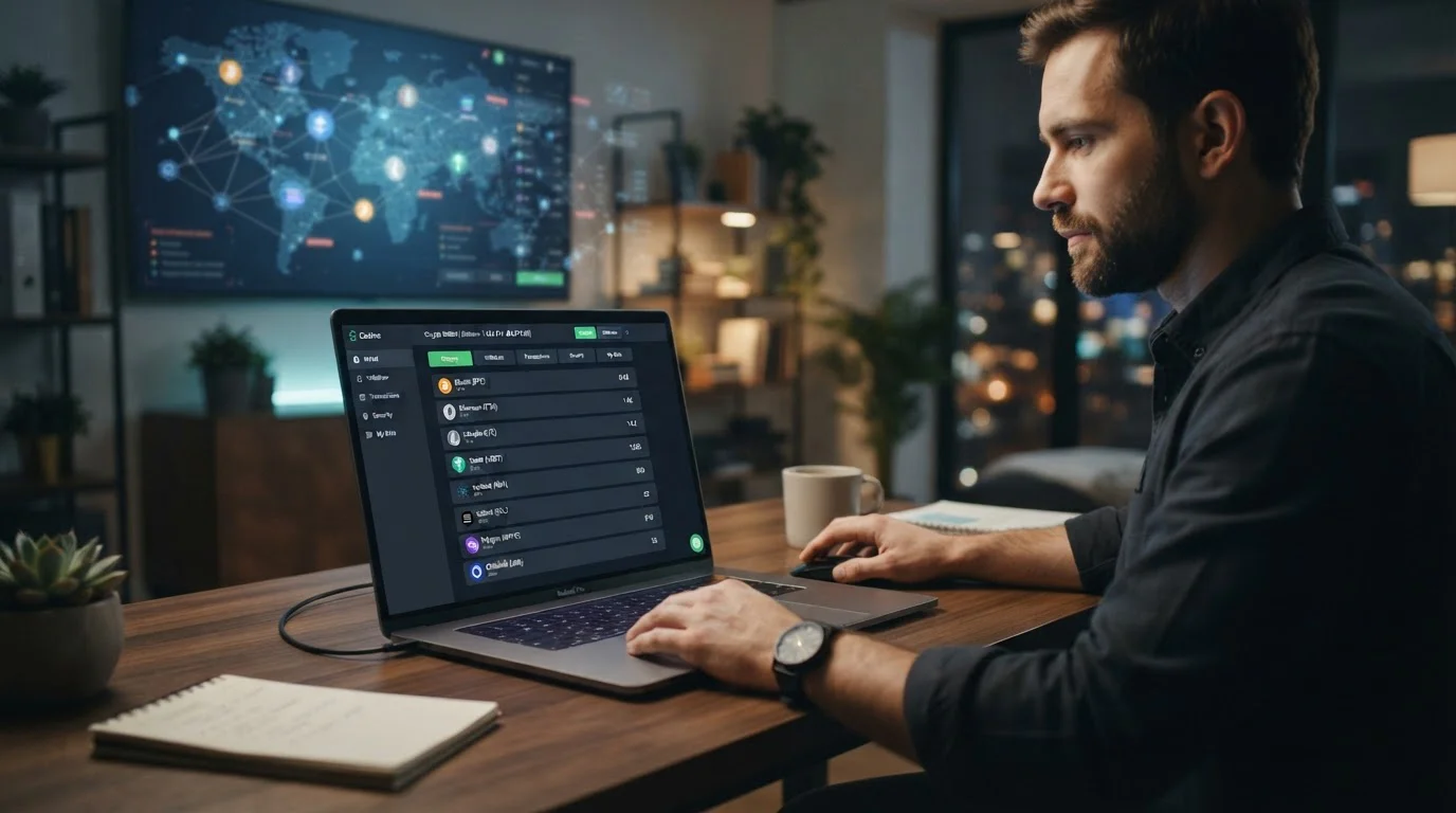 Interfaz de casino Bitcoin mostrando wallet con múltiples criptomonedas disponibles