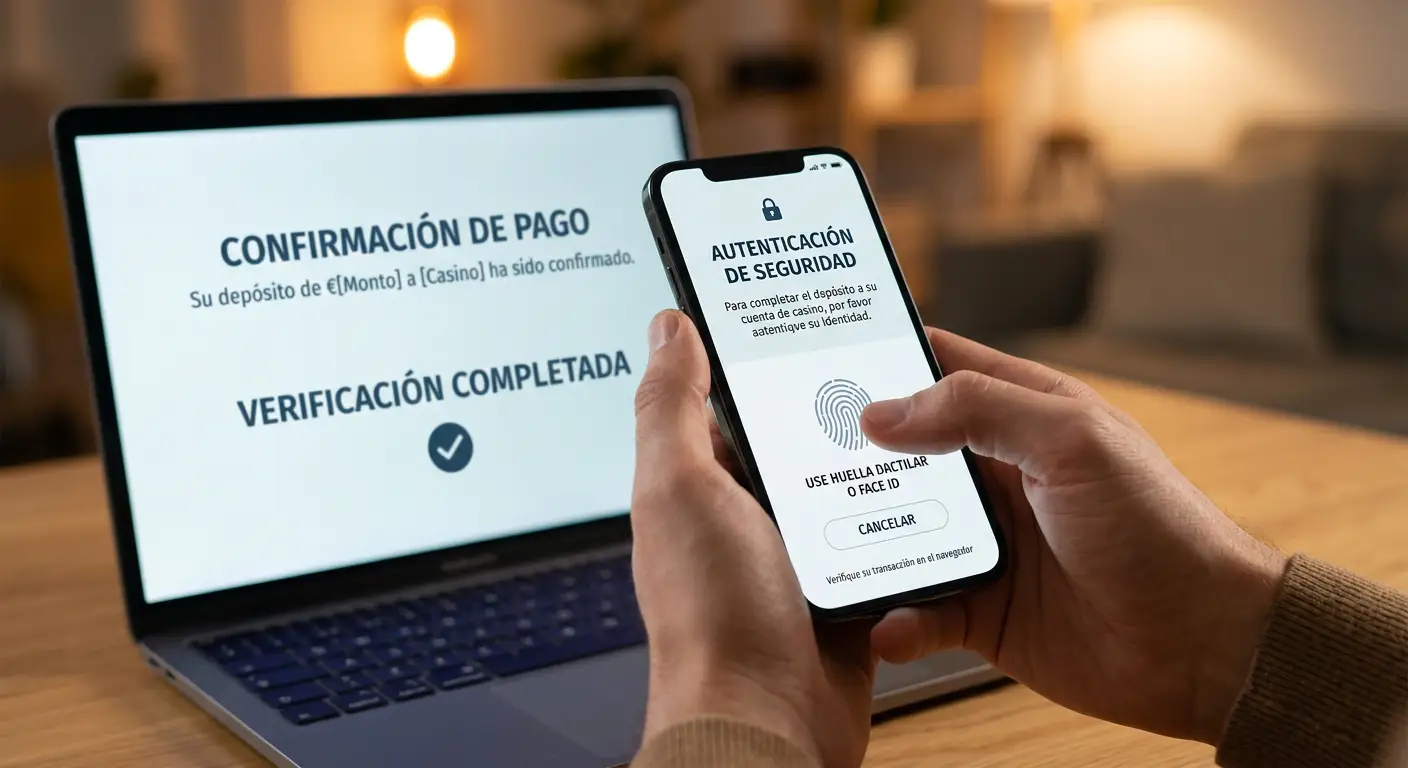 Persona completando proceso de depósito en casino online con autenticación móvil