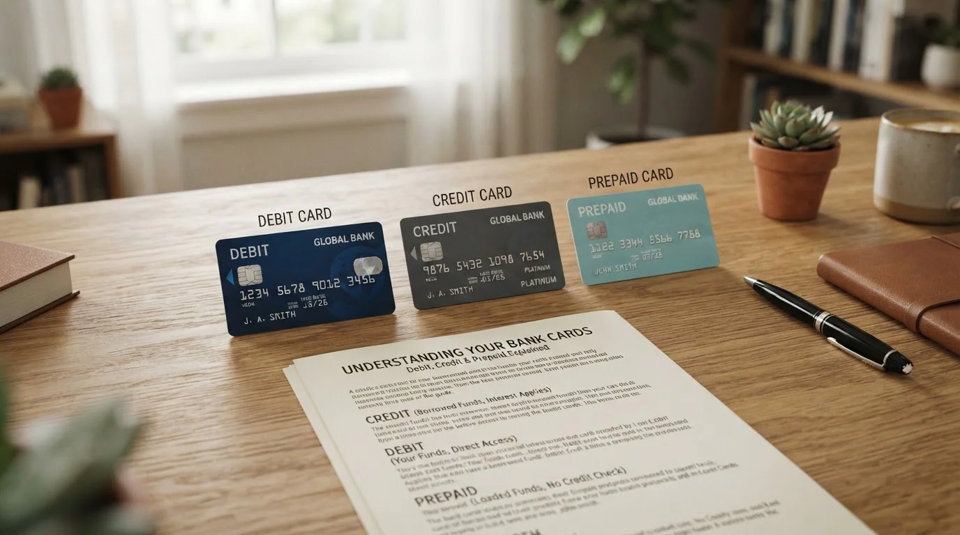 Tres tipos de tarjetas bancarias sobre escritorio con documentación de casino