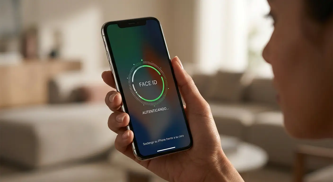 Persona usando Face ID en iPhone para autorizar pago en casino online