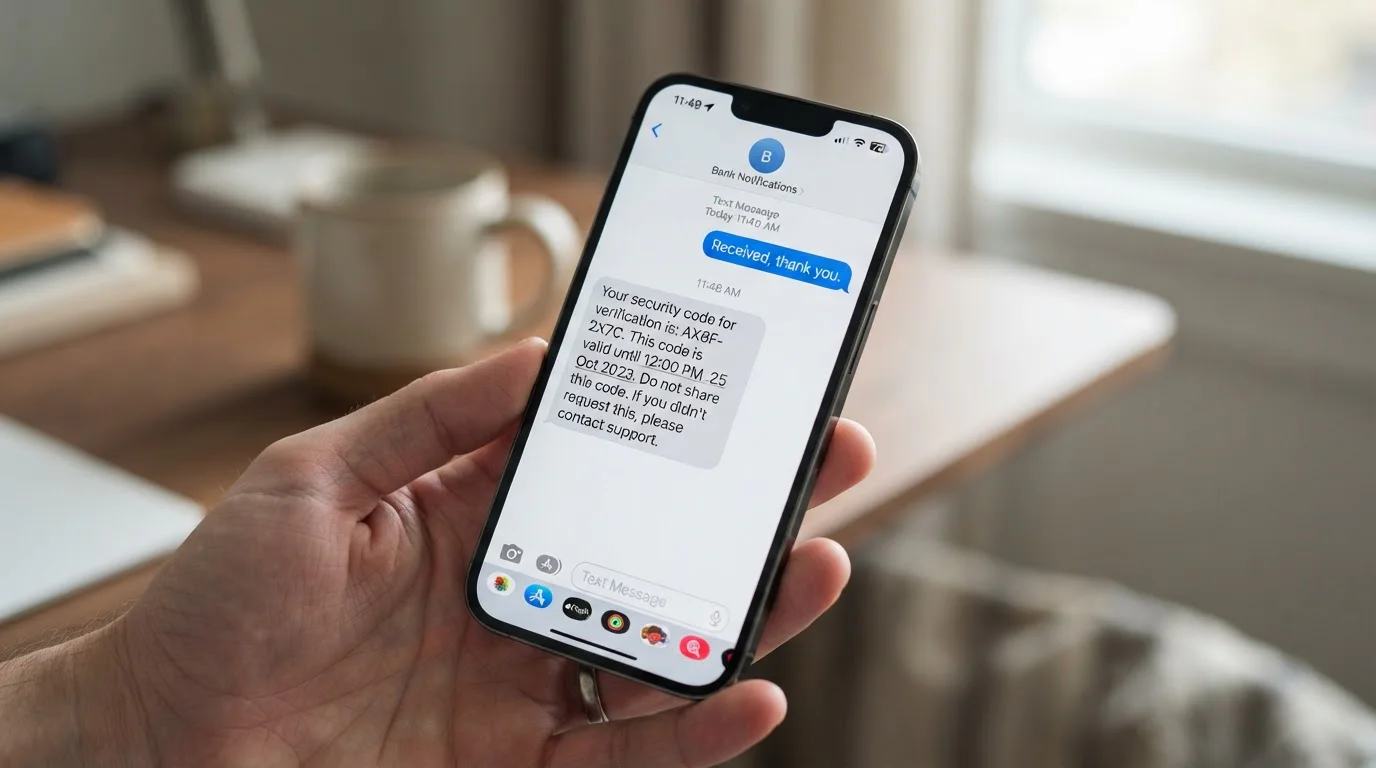 Smartphone mostrando mensaje SMS con código de referencia Halcash