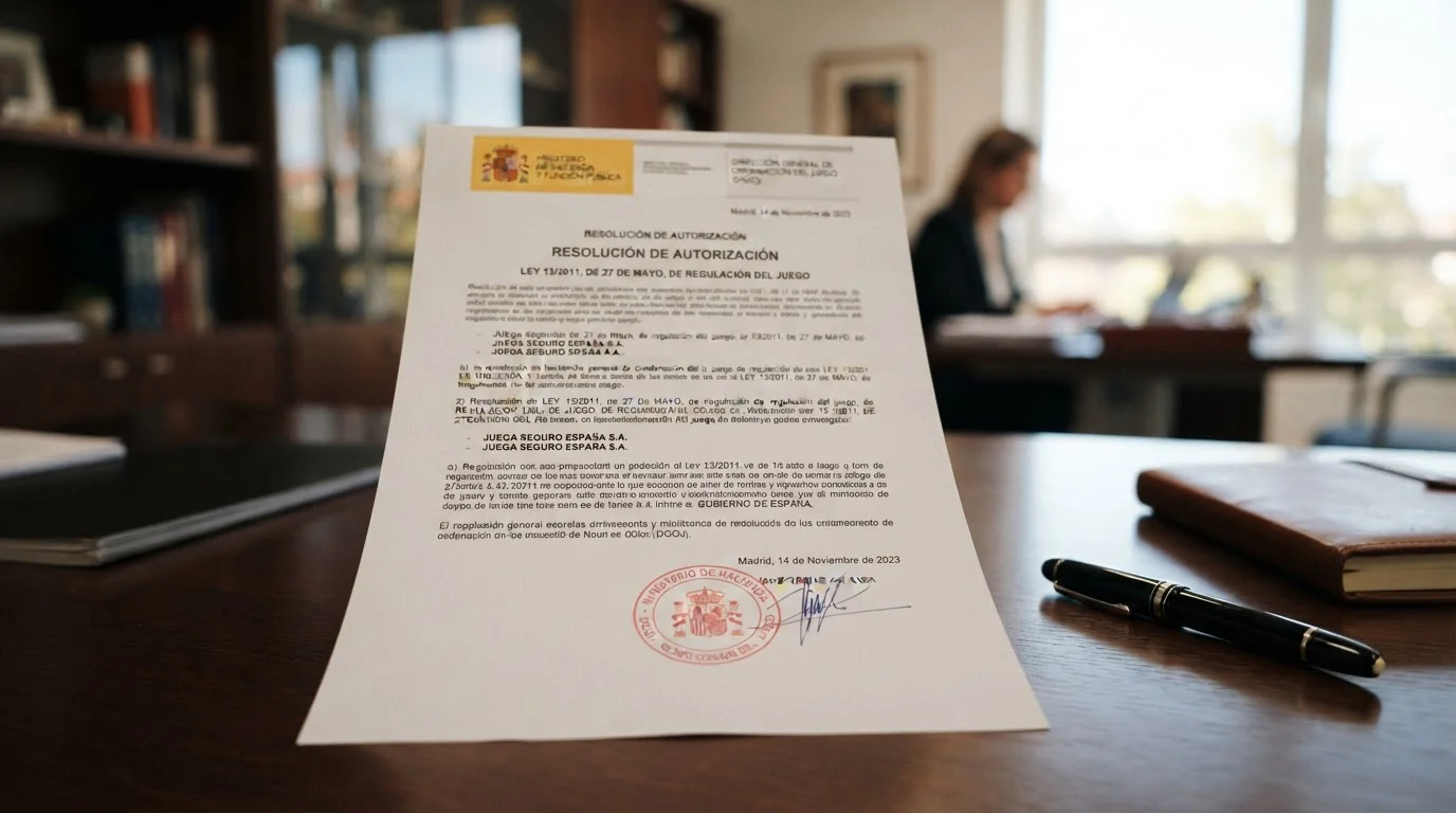 Documento legal de la Ley 13/2011 con sello oficial DGOJ sobre escritorio