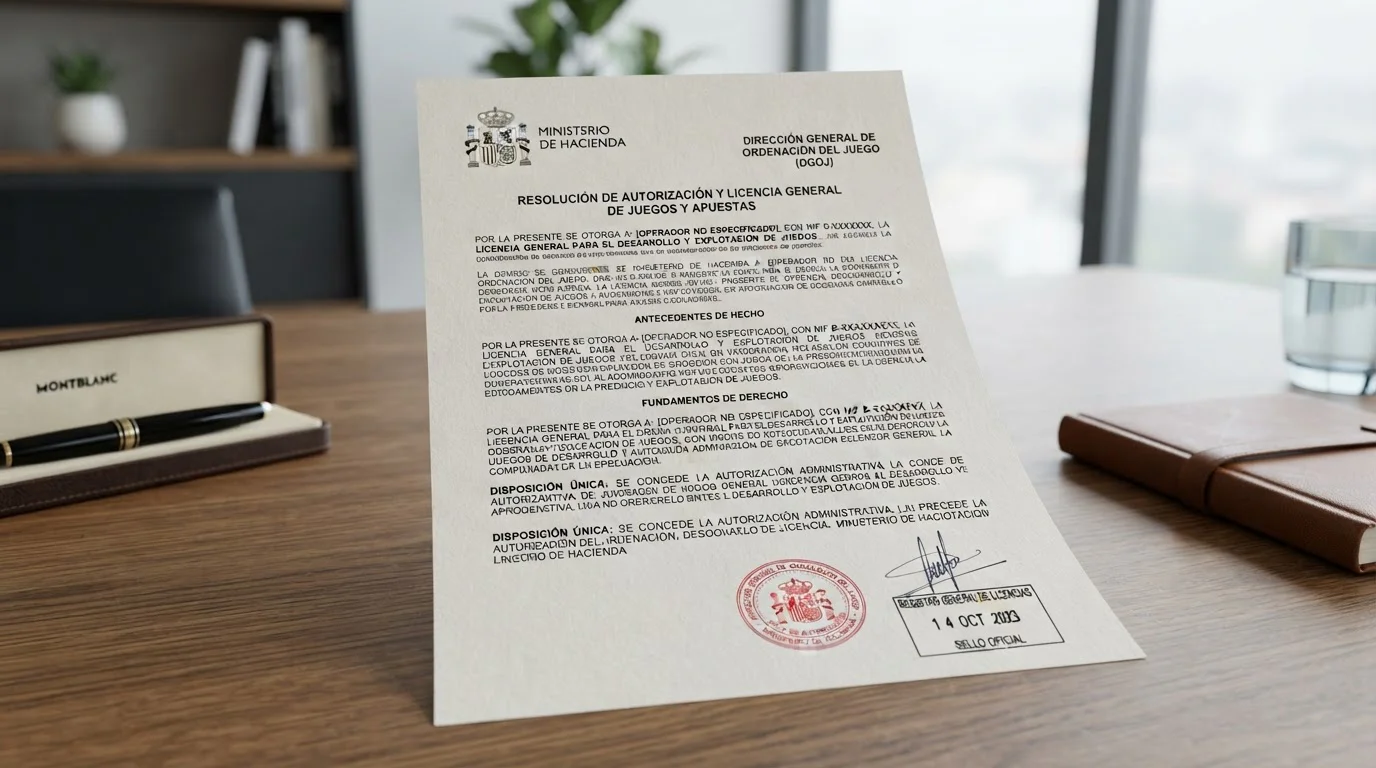 Documento oficial de licencia DGOJ con sello de la Dirección General de Ordenación del Juego