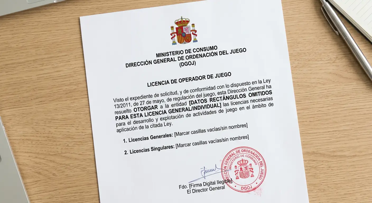 Documento de verificación de licencia DGOJ para casinos online en España