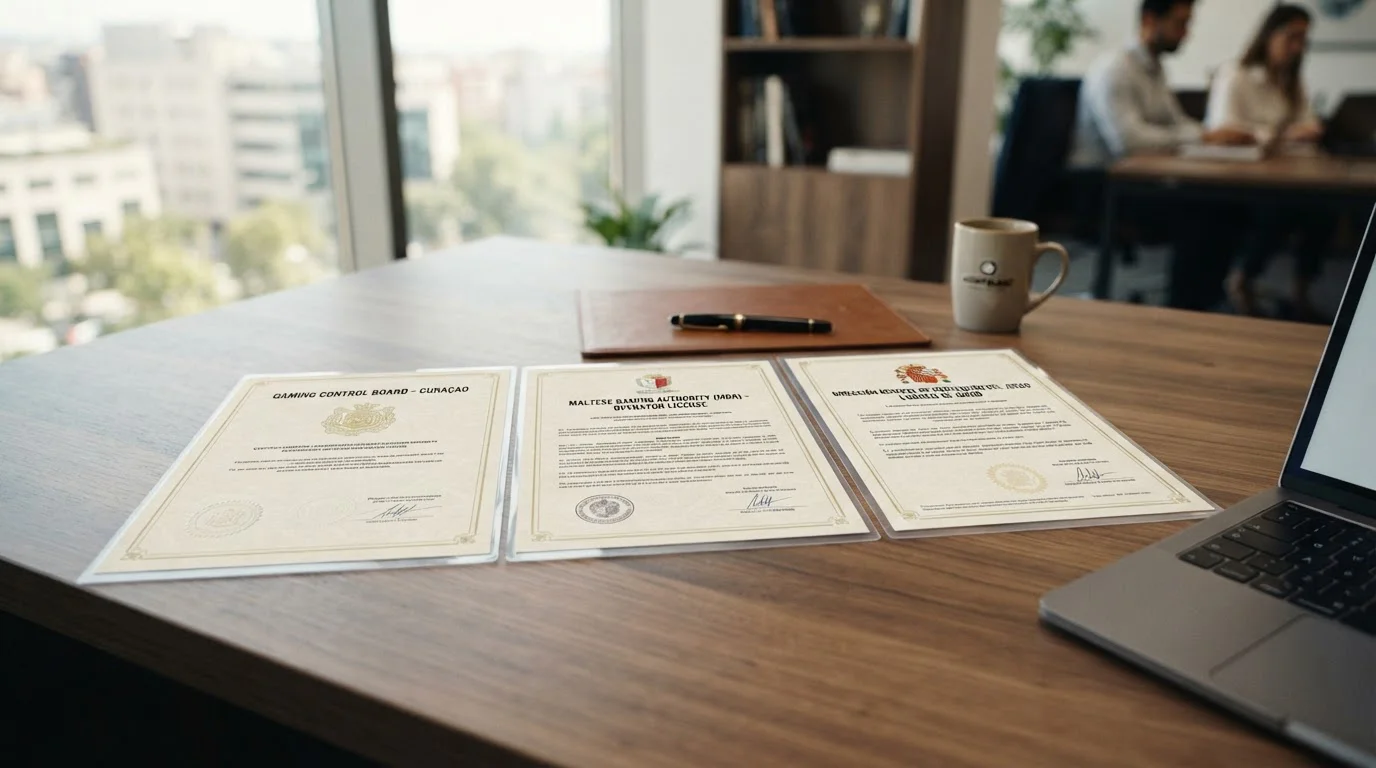 Documentos de licencia Curaçao, MGA y DGOJ en comparativa sobre escritorio