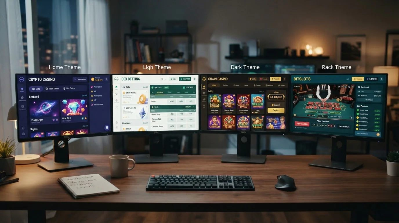 Comparativa visual de cuatro plataformas de casino cripto en pantallas de ordenador