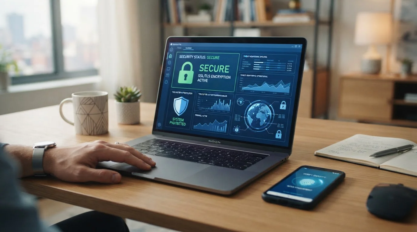 Candado digital y símbolo de seguridad en pantalla