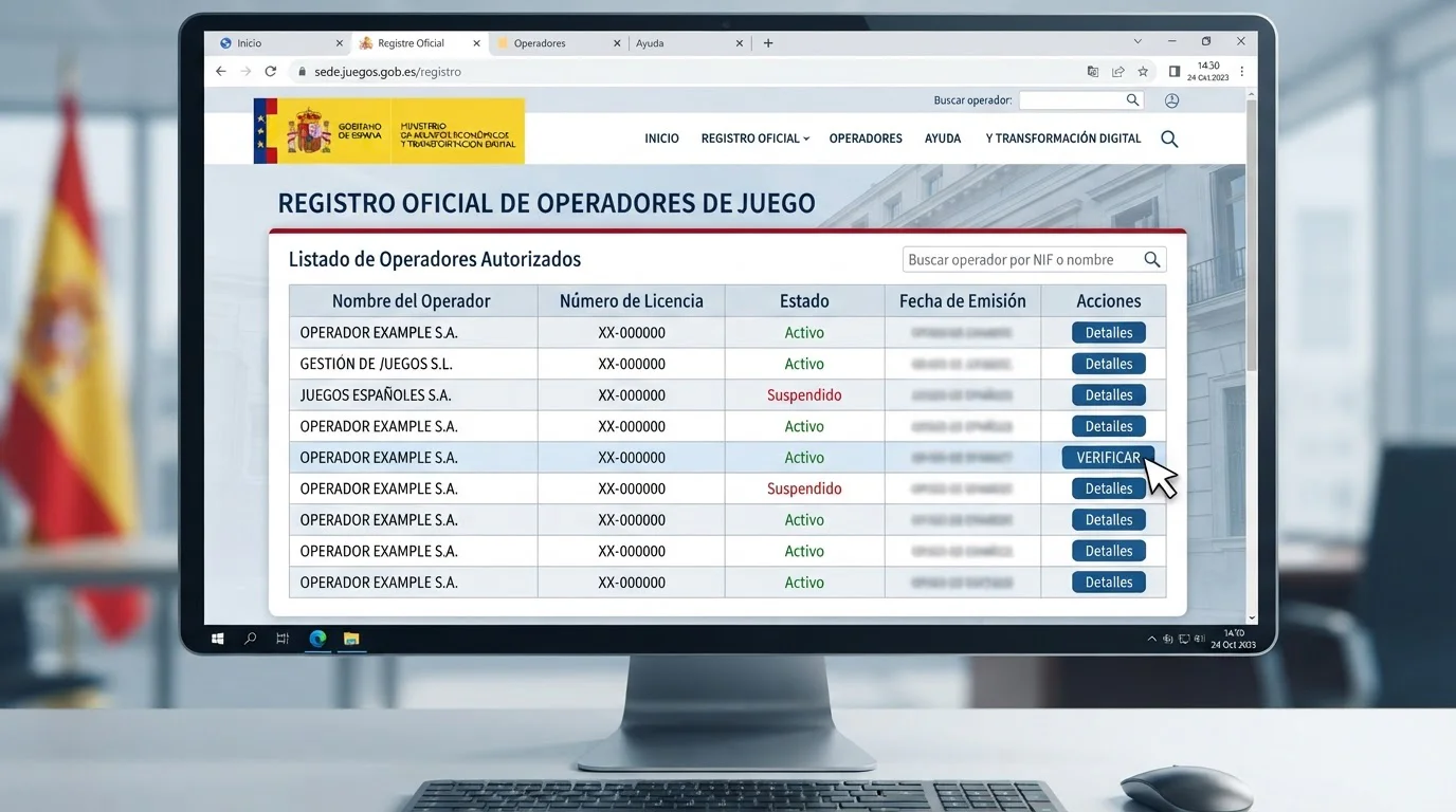 Captura del registro DGOJ mostrando operadores habilitados