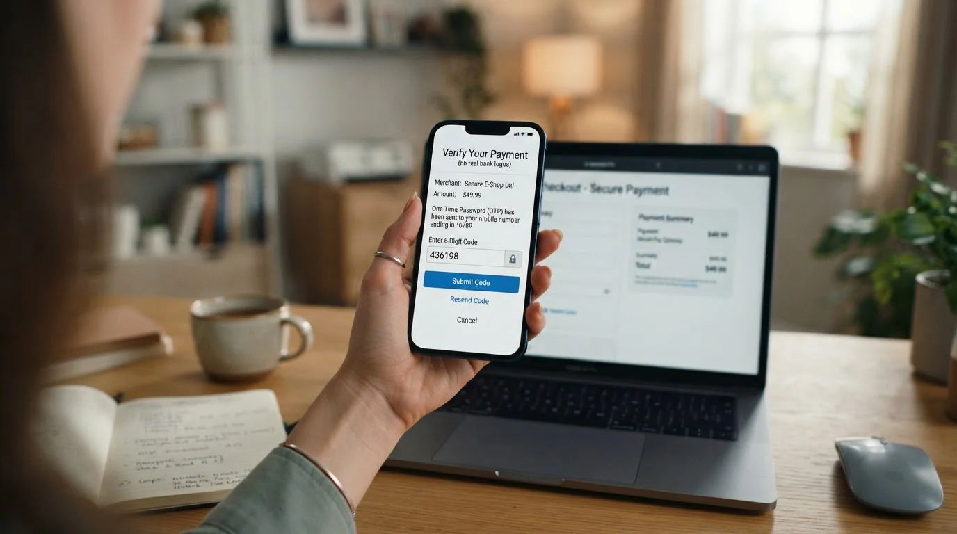 Interfaz de autenticación 3D Secure en smartphone con verificación bancaria