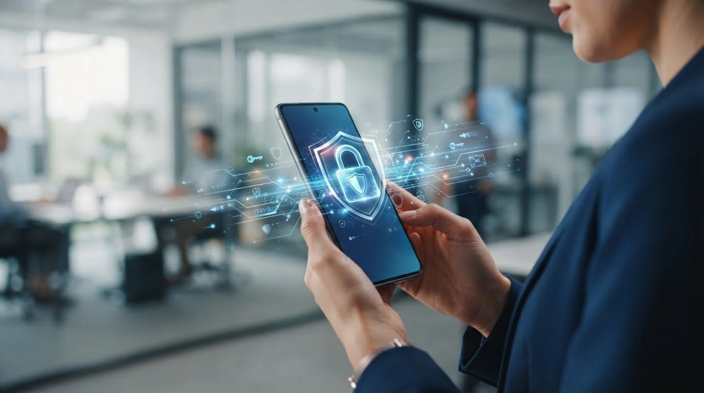 Candado de seguridad digital y símbolo de tokenización sobre smartphone