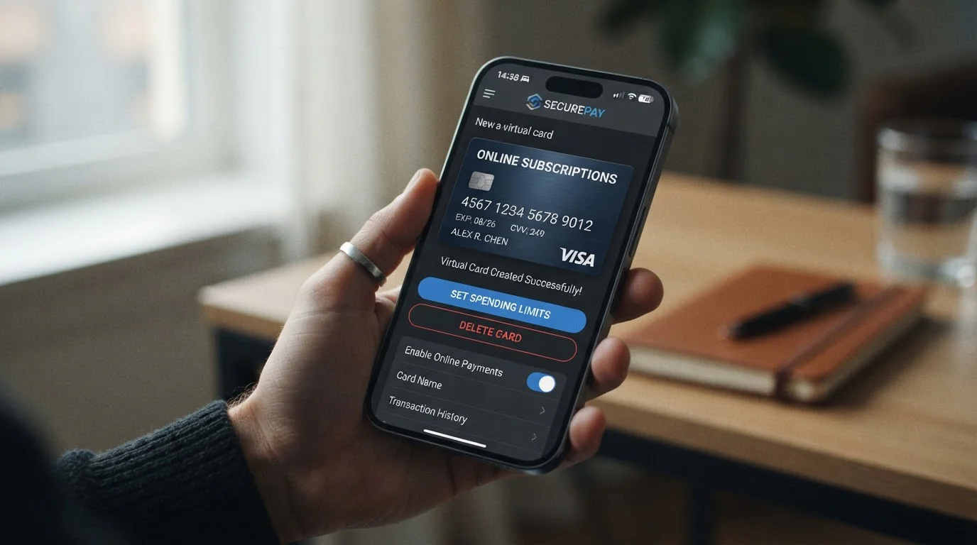 Tarjeta virtual creada en app bancaria para uso único en casino