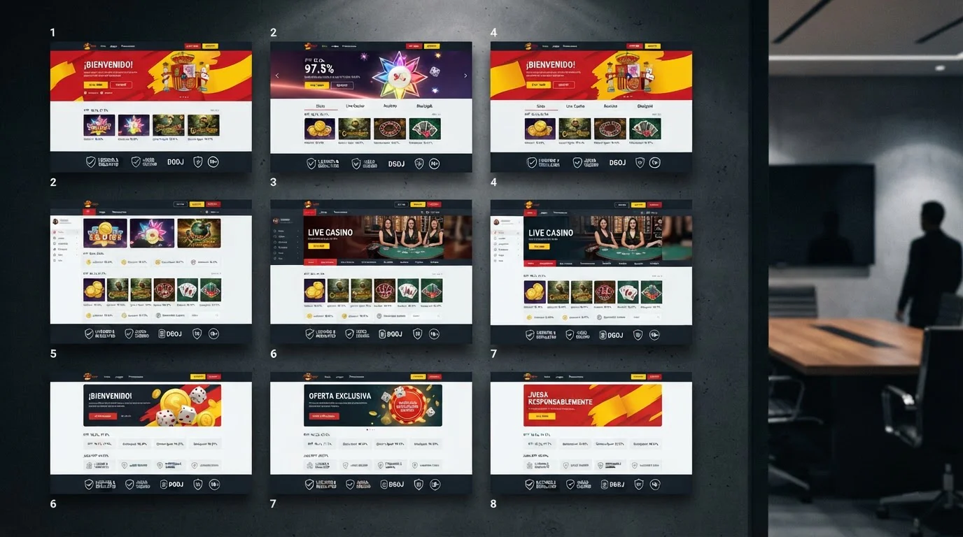 Collage de logos de casinos con sello DGOJ y datos de RTP