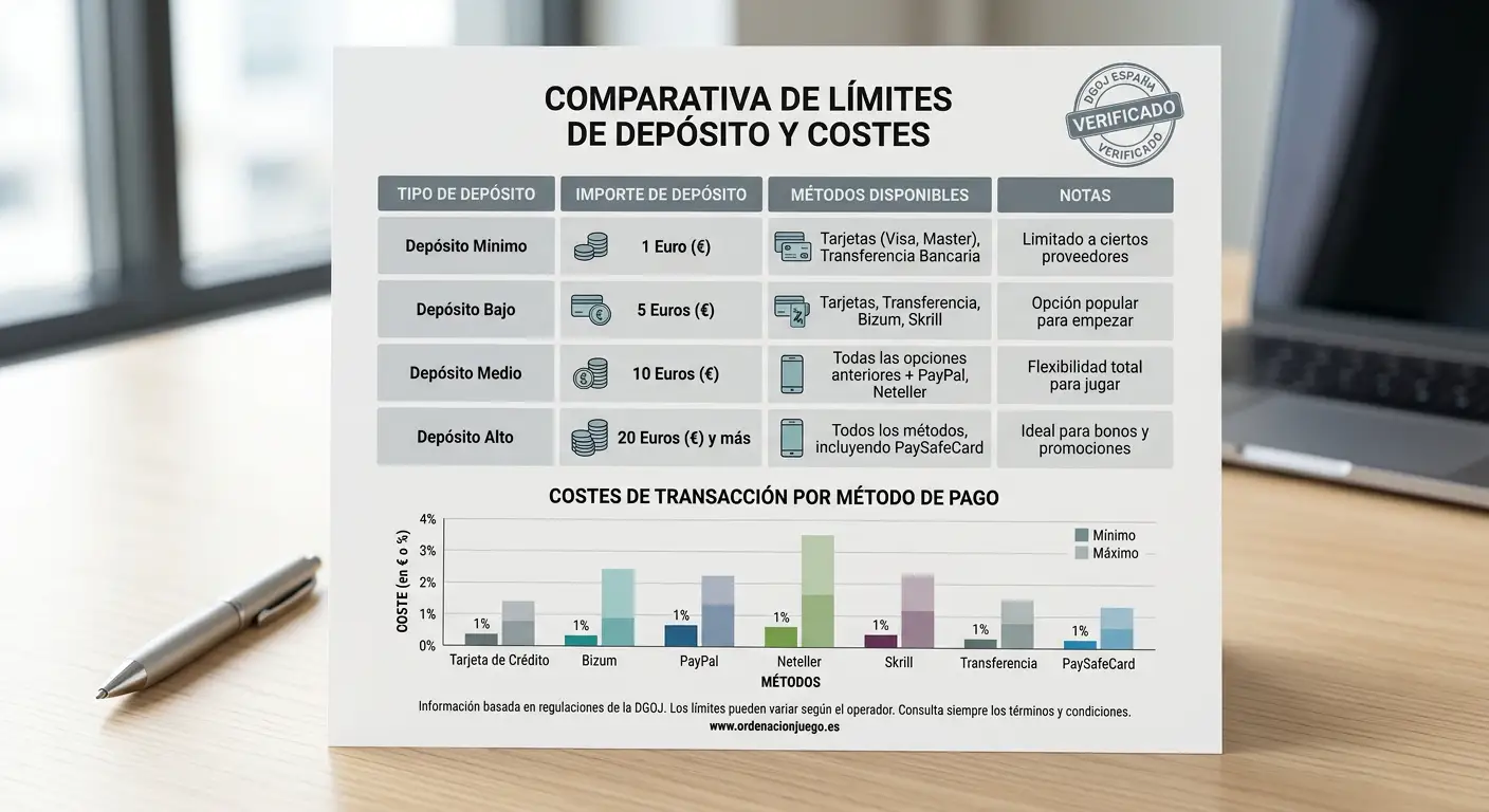 Documento con sello DGOJ y comparativa de tramos de depósito mínimo